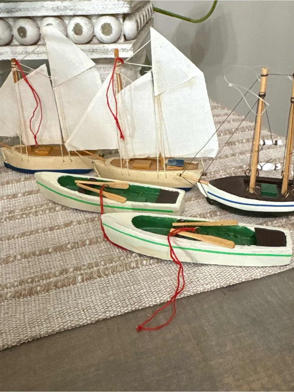 Wood Harbor Dragger Fishing canoe sail boats Lot Vintage small Display